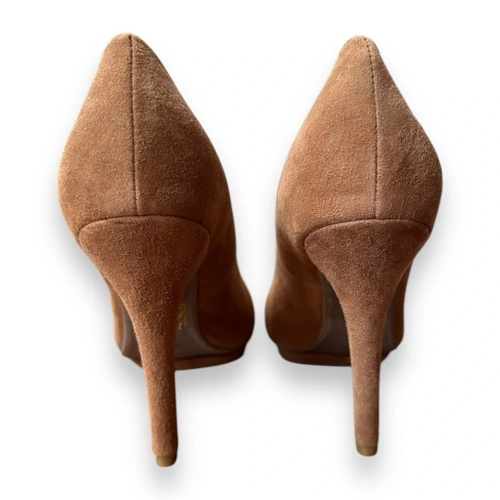 New Jeffery Campbell Bullet Beige Suede Silver Capped Pointed Toe Pumps | 9